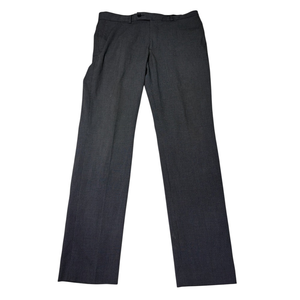 Victor Emmanuel‎ Modern Fit Men's Dress Pants Gray Plaid Flat Front Size 36x32